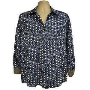 Michael Kors Tailored Fit Blue Button Front Shirt Large Contrast Collar Cuffs